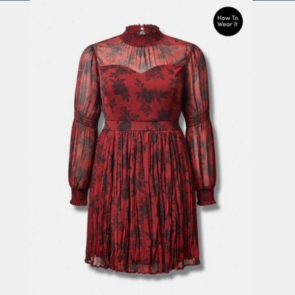 NWT TORRID Turtleneck Crinkle Chiffon Pleated Mini Dress Plus Size 4XL - Picture 4 of 10